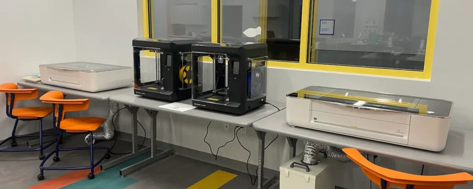 A portion of the new STEM lab at the Wakeman Boys & Girls Club, featuring 3D printers.