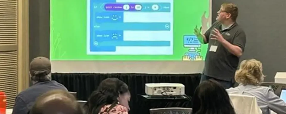 Dr. Jake Roark presents on the capabilities and benefits of micro:bit in STEM learning during the 2025 ITEEA Conference.