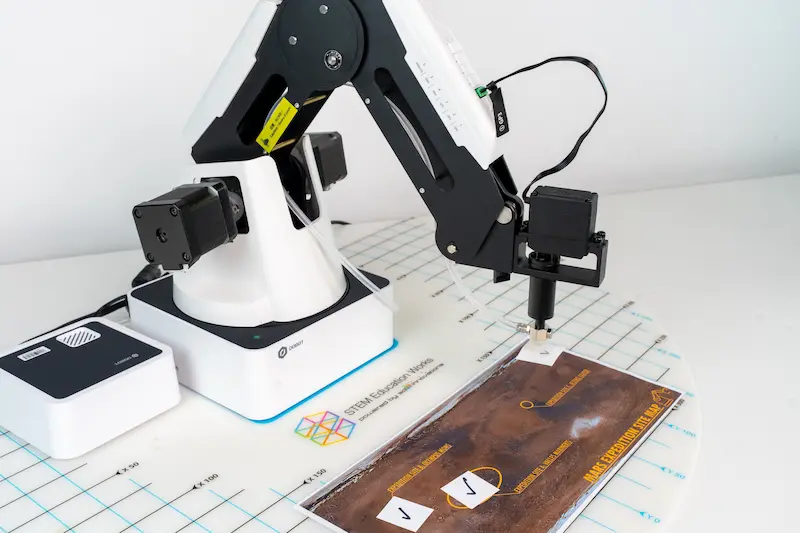A Dobot is a great choice for demonstrations and hands-on learning during robotics summer camp
