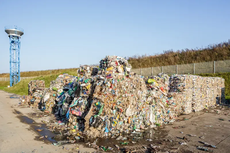 Plastic bales at a waste processing plant