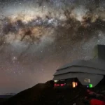 The Vera C. Rubin Observatory against the night sky.