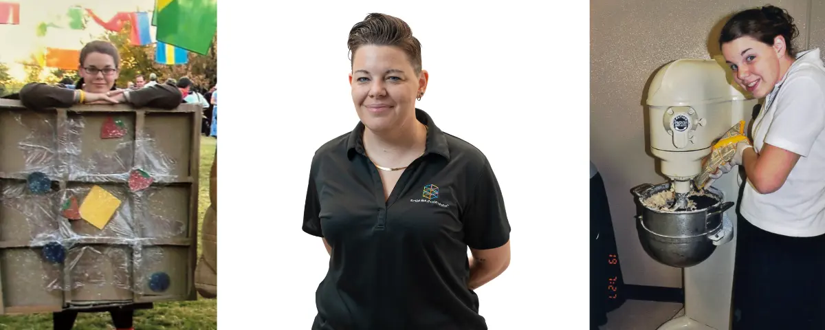 Collage of photographs of Chauntée as a child and adult.