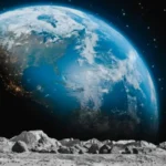 View of Earth from the Moon’s surface.