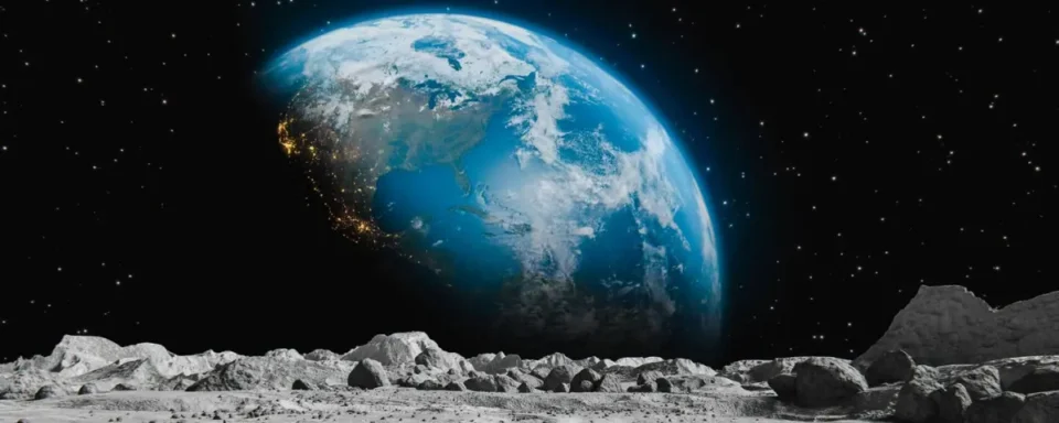 View of Earth from the Moon’s surface.