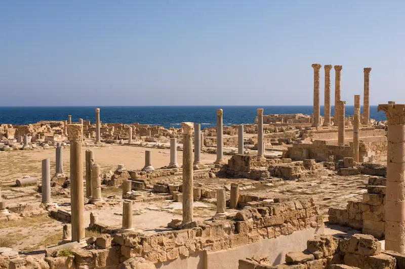 Ruins of an ancient Roman building in Tipoli, Libya.
