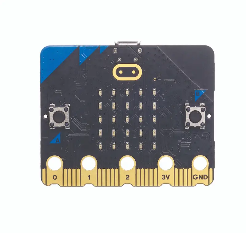 A micro:bit with blue coloring.