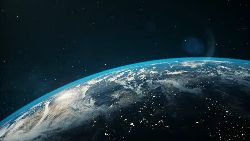 View of Earth from space, showing the Earth’s curvature.