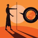 Illustration of Eratosthenes observing the shadow of a stick on a curved hemisphere.