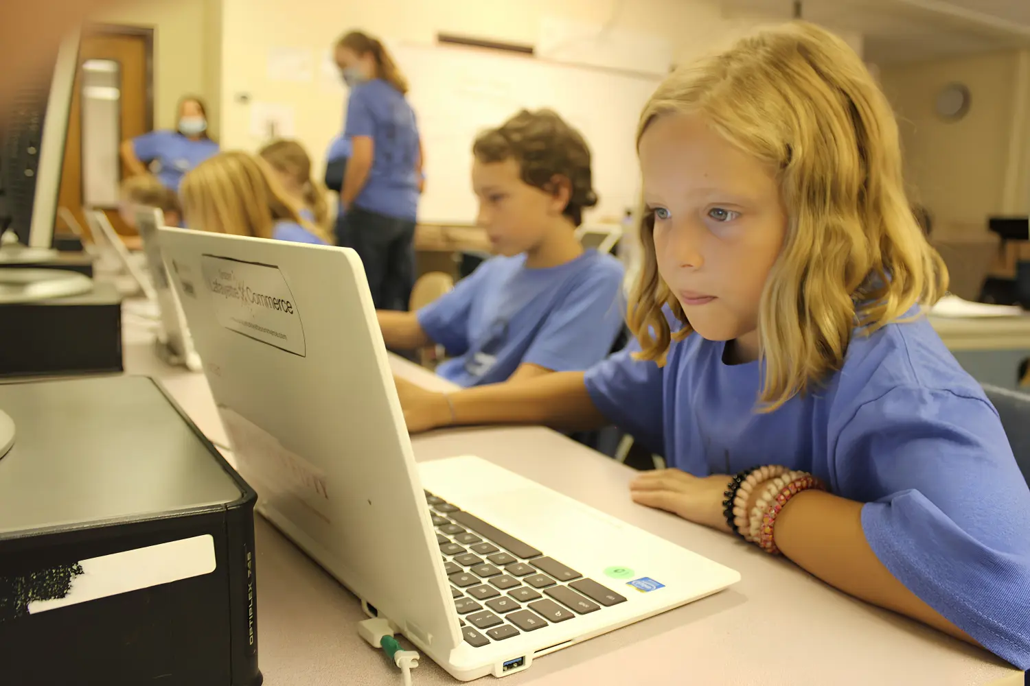Student concentrates on computer coding program at the Greater Lafayette Robotics Camp hosted with the Boys and Girls Club of White County.