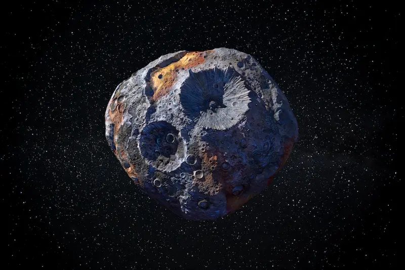  Large metallic asteroid floating through space.